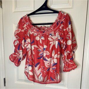 Pink Lily Coral Floral Off Shoulder Top Sz Small